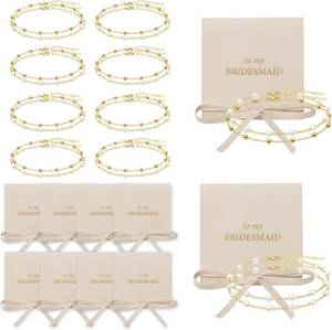 lot 271546 image: Dreamfox 24PCS 8 Set Bridesmaid Gift Pearl Bracelets for Women 18K Gold Bracelets Bulk Surgical Stainless Steel Bridesmaid Jewelry for Wedding Party Favor