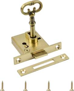 lot 271551 image: Vintage Gold Cabinet Lock Set With Key - Retro Desk Drawer Spring Lock, Decorative Antique Brass for Wardrobe, Cupboard, Wooden Boxes