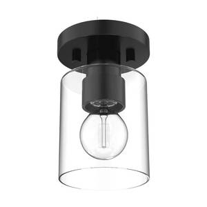lot 271559 image: DYMOND Industrial Semi-Flush Mount Ceiling Light, Cylinder Glass Shade, Matte Black Fixture for Kitchens, Hallways & Entryways (E26 Base, Bulb Not Included)