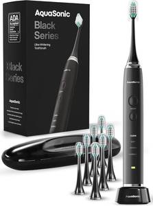 lot 271560 image: Aquasonic Black Series Ultra Whitening Toothbrush   ADA Accepted Electric Toothbrush- 8 Brush Heads & Travel Case   40,000 VPM Electric Motor & Wireless Charging - 4 Modes w Smart Timer
