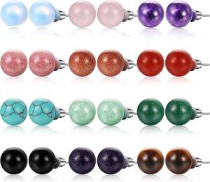 lot 271566 image: Laumoi 12 Pair Natural Stone Stud Earring, Agate Ball Stud Crystal Gemstone