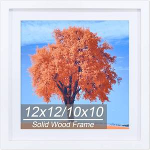 lot 271576 image: 12x12 Picture Frame White, Solid Wood Diamond Art Painting Frames 30x30cm, Display Pictures 10x10 with Mat or 12 x 12 Without Mat, 12x12 Frame for Photos Posters Prints Artworks Puzzles, Wall Hanging