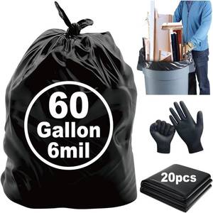 lot 271589 image: 6 Mil Heavy Duty Contractor Trash Bags, 505560 Gallon, Black, 20 Pack