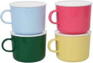 lot 271594 image: Home-X Microwave 20oz Coffee Mugs with Lids - Set of 4 Microwavable Mugs with Handle to Heat and Eat Ramen, Noodles & Soups - Set of 4 Colors Large Coffee Cup Dishwasher Safe, BPA-Free