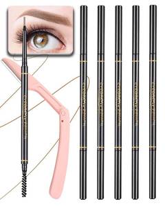 lot 271603 image: Medium Brown Eye Brow Pencils for Women, 6Pcs Waterproof Eyebrow Pencil, 1.5mm Micro-Fine Tip & Spiral Brush with Brow Razors Perfect for Creating a Natural and Delicate Eyebrow Look Makeup