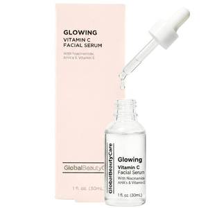 lot 271605 image: Global Beauty Care Glowing Vitamin C Facial Serum Radiance Boosting Face Serum to Help Improve Appearance of Dark Spots with Niacinamide, AHA & Vitamin E for Smooth Looking Skin Tone, 1 fl oz (1 Pack)