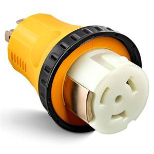 lot 271612 image: MECMO NEMA L14-30P to SS2-50R RV Marine Power Generator Adapter, 30A 4 Prong Twist Lock Generator L14-30P Male to 50A Marine Shore Power SS2-50R Female with Locking Ring, 125V250V
