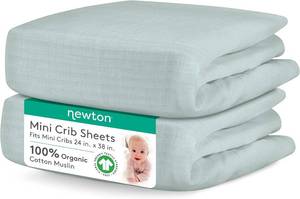 lot 371522 image: Newton Baby Fitted Mini Crib Sheet 2-Pack, Organic Muslin - Sage