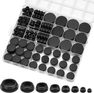 lot 371530 image: 125 Pcs Rubber Plugs for Round Holes, 8 Various Sizes (Black)