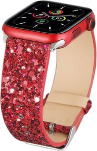 lot 371532 image: Bling Band Compatible with Apple Watch Bands 38mm 40mm 41mm 42mm 44mm 45mm 46mm 49mm Ultra 4321, Glitter Sparkle Leather Strap For iWatch Band Series 121110987654321 & SE3 SE2 SE