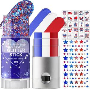 lot 371533 image: 4th of July Accessories Set, Patriotic Decorations Body&Face Glitter Stick&Red White and Blue Face Paint&Independence Day Temporary Tattoos Stickers Makeup Outfits for Rave Labor Memorial Day