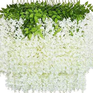 lot 371540 image: 40 Pack Wisteria Flower Vines Garland, 3.75 Feet Artificial Flower Strings, Fake Hanging Flowers, Silk Wisteria Garland Flowers, Wisteria Vine for Wedding, Garden, Wall Decoration (Cream White)