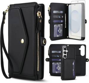lot 371557 image: Phone Case for Samsung Galaxy A37 5G Wallet Cover Compatible with Magsafe RFID Screen Protector Crossbody Lanyard Strap Flip Card Holder Slot Zipper Cell Purse A 37 37A A375G LTE SM-A376U Black