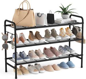lot 371563 image: VILICK 3 Tier Shoe Rack 33 Wide Metal Shoe Organizer, Black