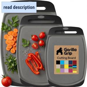 lot 271575 image: GORILLA GRIP Cutting Board Set of 3, Slip Resistant & Nonporous, Gray Black