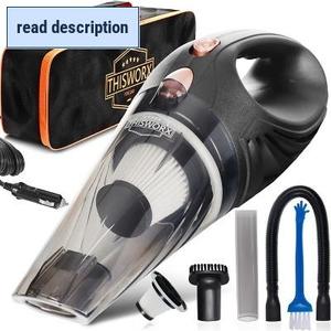 lot 271608 image: ThisWorx Portable 12V Car Vacuum Cleaner with 3 Attachments and 16-foot Cord, Black