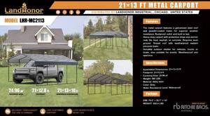 lot 79062 image: LandHonor   21 x 13 Ft Metal Carport  LHR-MC2113