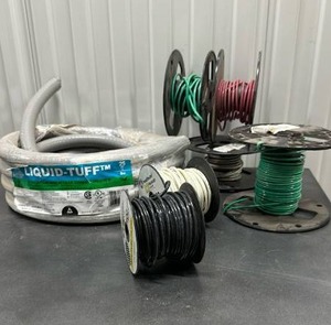 lot 19 image: Electrical Wire and Conduit Lot Liquid-Tuff 25ft Black Green Red White