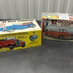 lot 24 image: AMT 32 Ford Phaeton and 62 Dodge Dart Model Kit Boxes Lot