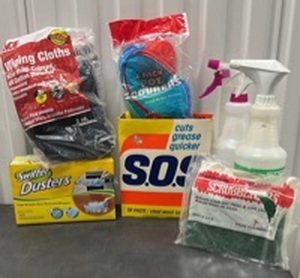 lot 25 image: Cleaning Supplies Lot Swiffer Dusters SOS Pads Wipes Cloths Scrubbers Spray Bottles