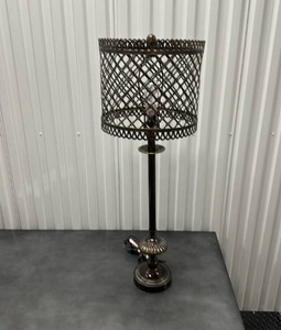 lot 38 image: 3-Way Table Lamp with Mesh Shade and Incandescent Bulb