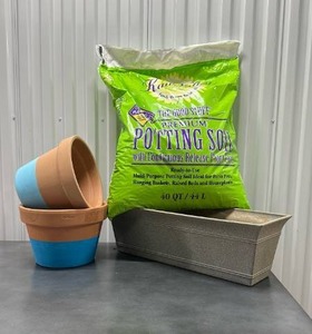 lot 59 image: Kellogg Premium Potting Soil 40 QT with Continuous Release Fertilizer plus Planters and Trays