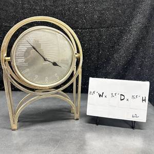 lot 62 image: Brass Table Clock with Stand 10.5W x 3.5D x 15.5H