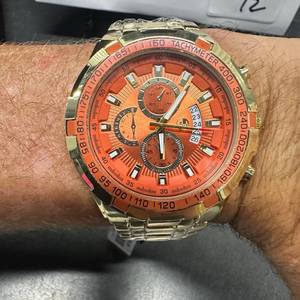 46mm Dial Chronograph Watch Stainless Steel Water-Resistant Bold Gold & Citrus Orange finish - New in Box!