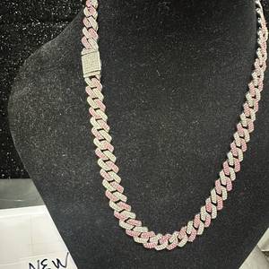 lot 75 image: Drip Factory 24 Necklace 14mm Cuban Link Stainless Steel Cubic Zirconia