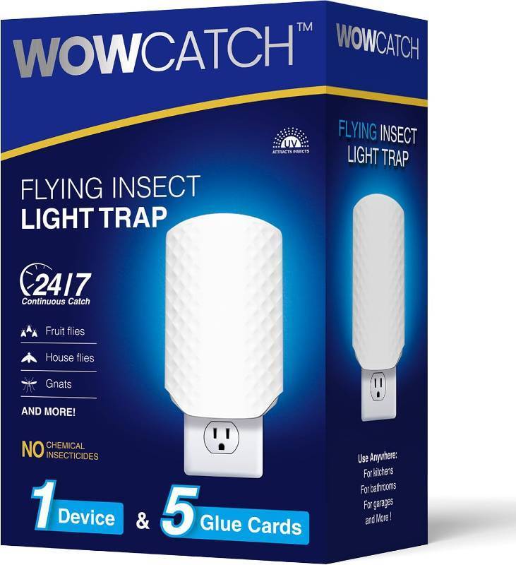 lot 48600 image: Flying Insect Trap for Indoors, Plug-in Fly Trap Bug Catcher for Gnats, Fruit Flies & House Flies, Upgraded Blue UV Light Trap with Sticky Cards, Silent & Mess-Free, 1 Device  5 Refill