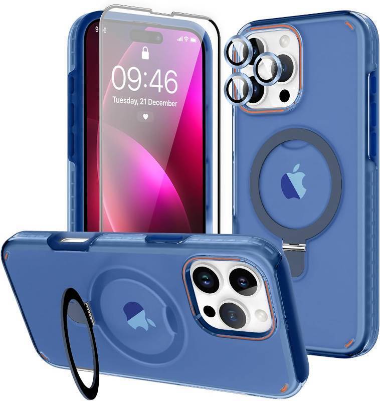lot 79148 image: TEAUGHT Stand Compatible with iPhone 16 Pro Max Case with Magnetic 2-in-1 Military Grade TestedSupport for MagSafe Kickstand Ring Slim Hard Back Soft Edge, Blue