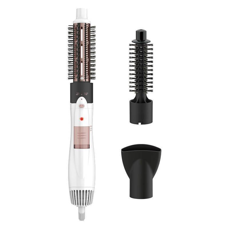 lot 17815 image: Conair Double Ceramic 3-in-1 Hot Air Brush, Interchangeable Attachments 1 -Inch Thermal Brush,  -Inch Boar and Nylon Bristle Brush, and Concentrator, Voluminous Curls & Straight Styles, White