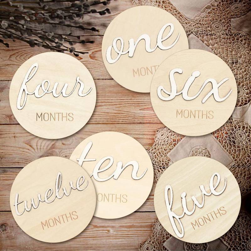 lot 48654 image: 3D Double-Sided Baby Monthly Milestone Sign, Wooden Announcement Sign