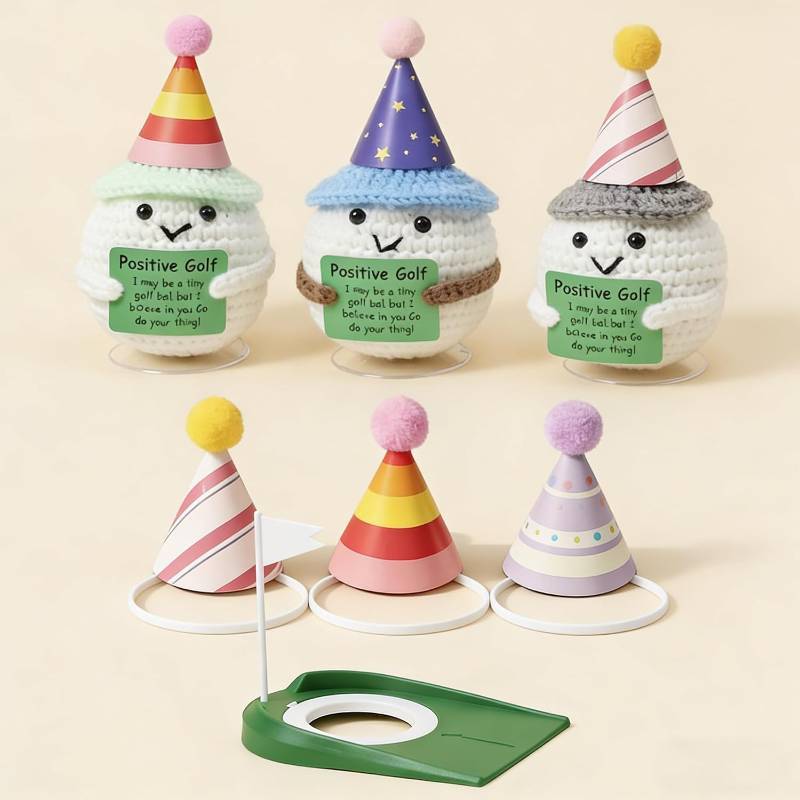 lot 48663 image: Happy Birthday Golf Gift   Handmade Funny Golf Ball Plushies Set with Removable Hats & Putter Trainer, Unique Gift for Golf Lovers, Dad, Husband, Coach   Office Desk Accessories & Collectible