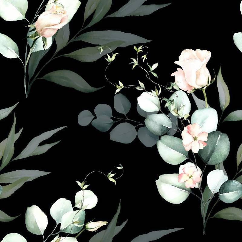 lot 79019 image: LOT OF SIX - Black Rose Floral Wallpaper Peel and Stick Botanical Wall Decor