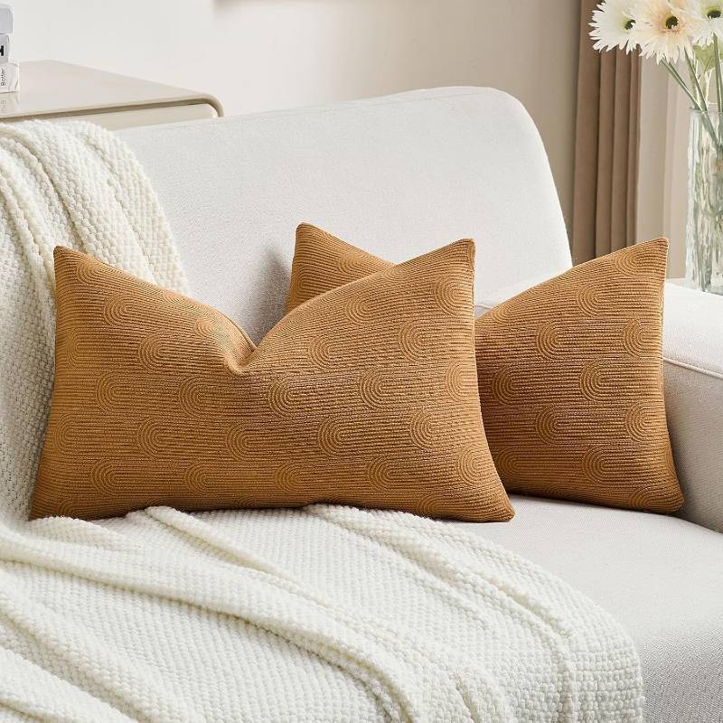 lot 79024 image: FUTEI Pack of 2 Chenille Throw Pillow Covers 12x20 Inch,Bronze
