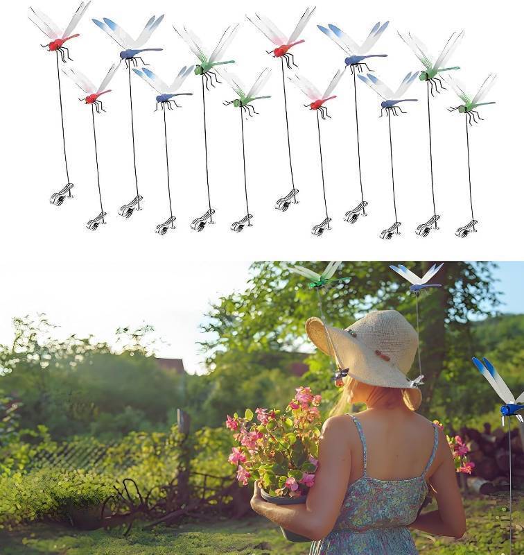 lot 4299 image: 12 Pack Dragonfly Clip,3D Dragonfly Garden Stakes Decor,Fly Deterrent,Dragonfly Humming Bird Stakes,Deer and Horse,Bird and Fly Scare Devices for Indoor Outdoor Garden