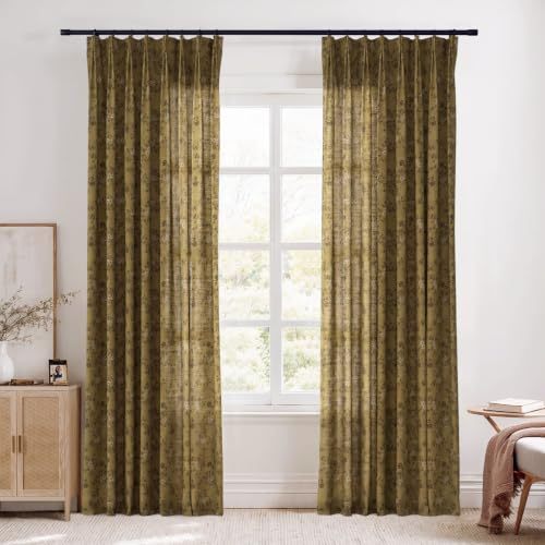 lot 40682 image: TWOPAGES Pinch Pleat Floral Print Curtain, Copper, 26W x 90L, 1 Panel