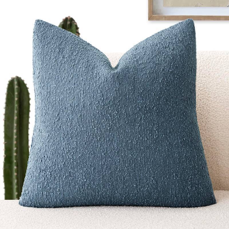 lot 40474 image: Foindtower Decorative Textured Boucle Throw Pillow Covers Accent Solid Pillow Cases Neutral Soft Cozy Couch Cushion Case for Chair Sofa Bedroom Living Room Home Decor 26x26 Inch,1PC,Misty Blue