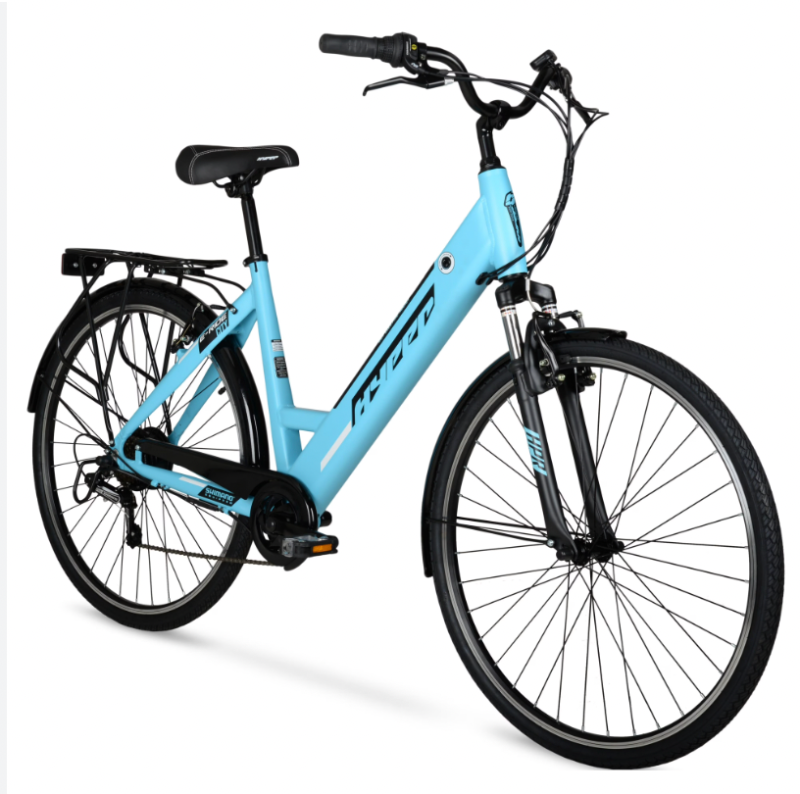 lot 1045 image: Hyper Bicycles E-Ride 700C 36V Electric Commuter E-Bike for Adults, Pedal-Assist, 250W Motor, Blue - Retail $498 READ DESCRIPTION