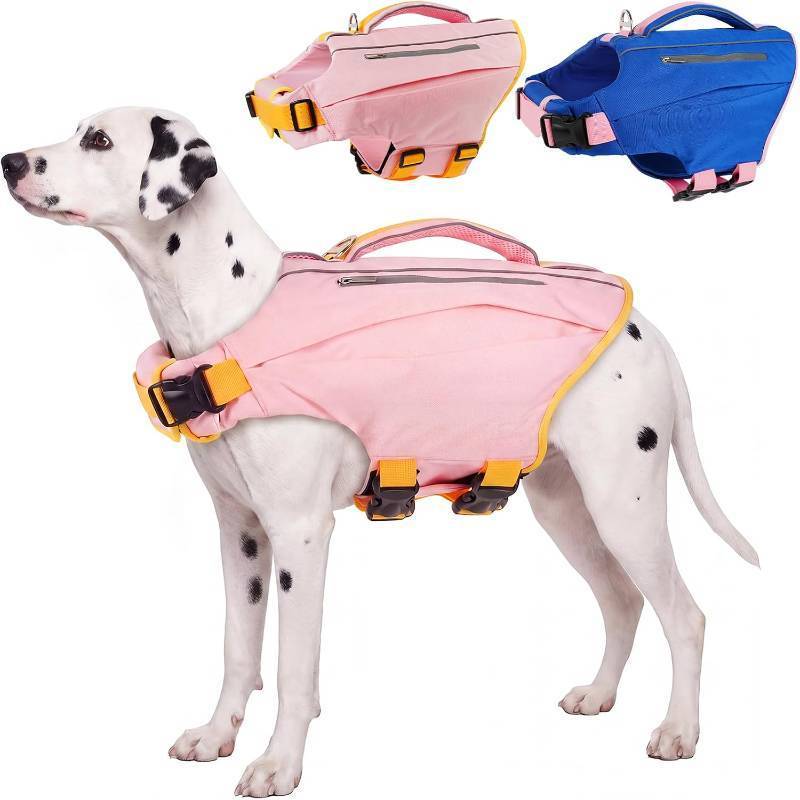 lot 48625 image: Kuoser Dog Life Jacket, High Flotation Pet Swim Vest with Rescue Handle, XL, Pink