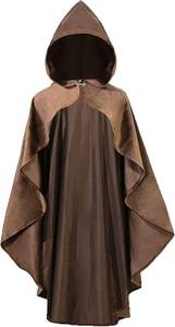 lot 79585 image: Adult Medieval Renaissance Hooded Cloak Women Men Short Steampunk Goth Cape with Hood Irregular Brown Ponchos Halloween Witch Cosplay Costume 35.4IN