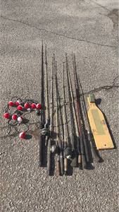 lot 336 image: Fishing Poles, Bobber Light String, Cleaning Board