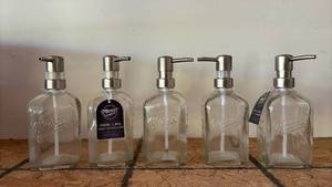 lot 56 image: Mason 16oz Glass SoapLotion Pump Dispensers Set of 5