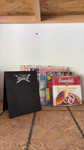 lot 65 image: Lot of Cookbooks Including Campbells Easy Summer Recipes and Metal Menu Board