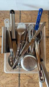 lot 94 image: Stainless Steel Utensils Lot in NSF Plastic Tray