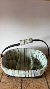 lot 101 image: Sara Bear Diaper Caddy Basket with Striped Fabric Liner and Black Handle