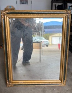 lot 110 image: Ornate Framed Mirror with Decorative Gold and Green Finish Approximately 27 by 33 inches