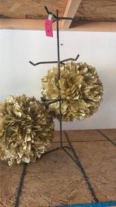 lot 121 image: (2) Gold Petal Pomanders Approximately 9 inches Diameter and Necklace Tree