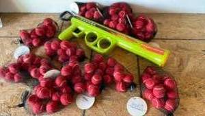 lot 162 image: HyperPet K9 Kannon Works Fine, (Needs Balls) and Mini Tennis Balls for Tiny Dogs
